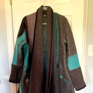 Gray and turquoise wool cardigan